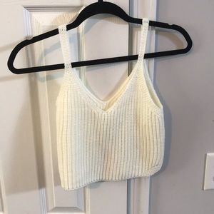 White ribbed knit crop top tank